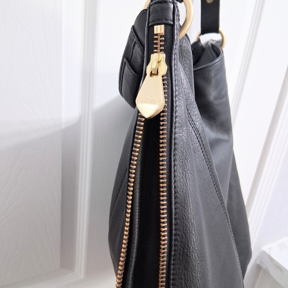 Pour La Victoire Bag Black Leather Hobo Tote Or Shoulder Expandable Zipper - Picture 8 of 16